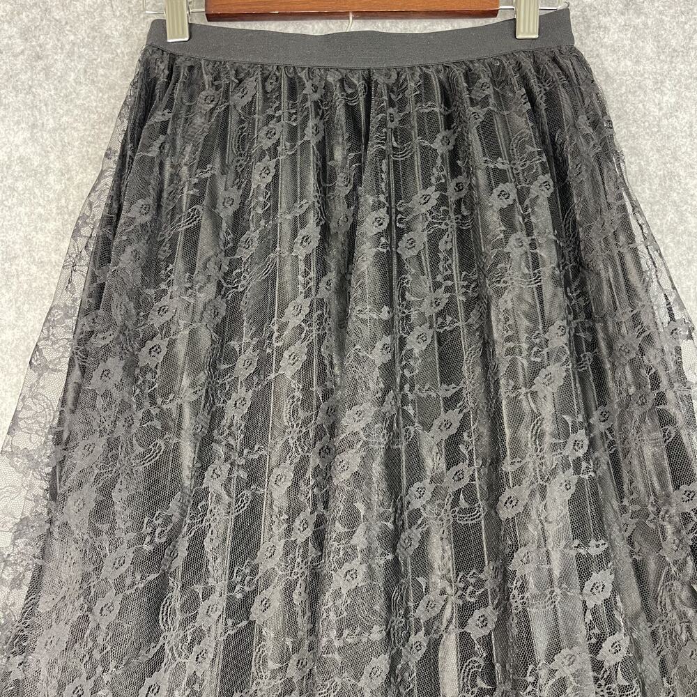 VTG Fairygoth Witchy Y2K Maxi Skirt Women Medium Black Floral Pleated Sheer Lace - Picture 11 of 15